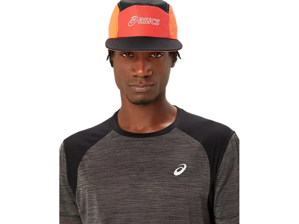 Hardlopen|Hoofddeksels>ASICS 5 PANEL CAP Sunrise Red/True Red/Perf Black