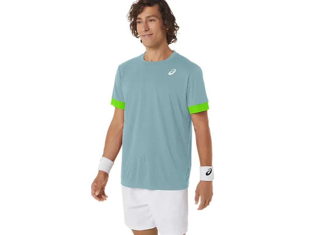 Kleding|Tennis>ASICS COURT SS TOP Teal Tint/Electric Lime