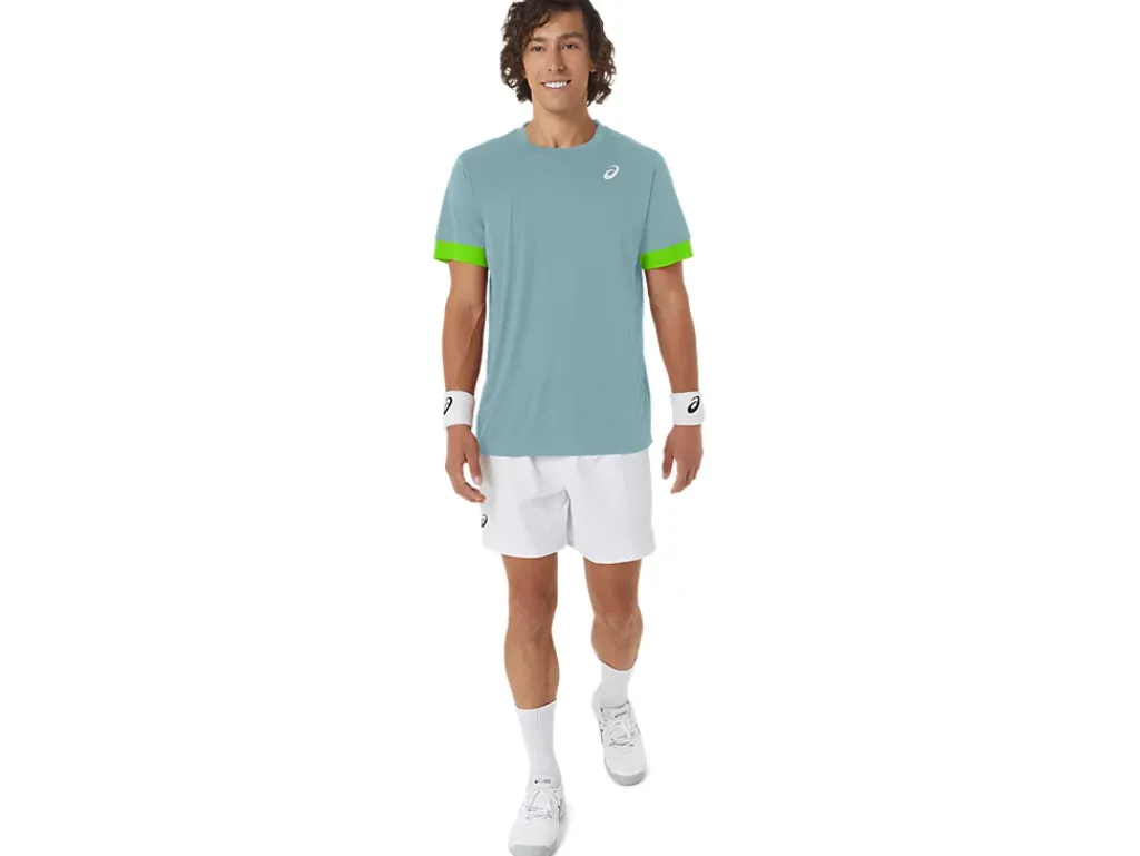 Kleding|Tennis>ASICS COURT SS TOP Teal Tint/Electric Lime