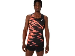 Atletiek|Shirts met korte mouwen>ASICS MEN LIGHT GRAPHIC SINGLET Performance Black/Sunrise Red