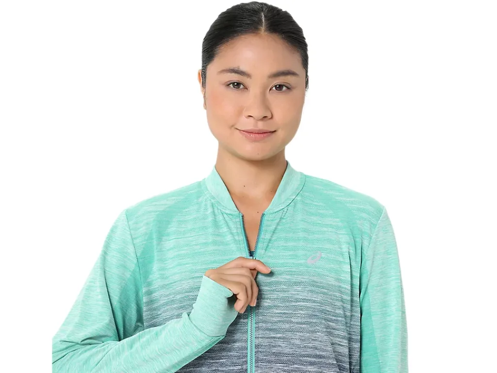 Kleding|Hardlopen>ASICS NAGINO RUN SEAMLESS JACKET Aurora Green/Blue Expanse