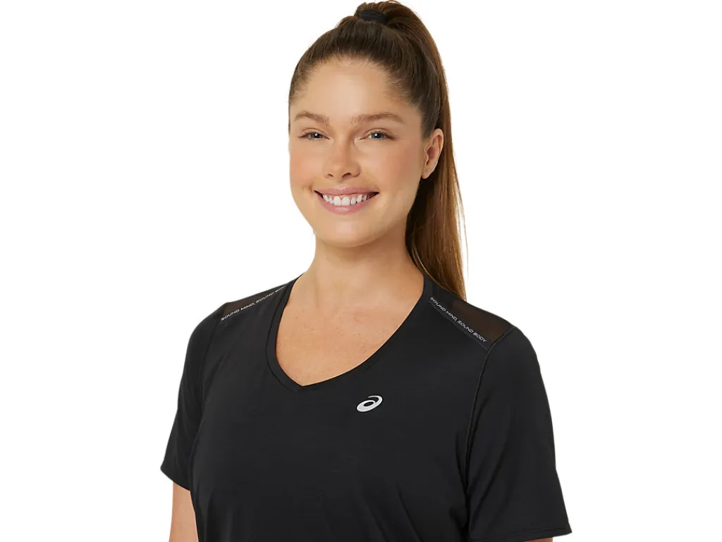 Kleding|Hardlopen>ASICS ROAD V-NECK SS TOP Performance Black
